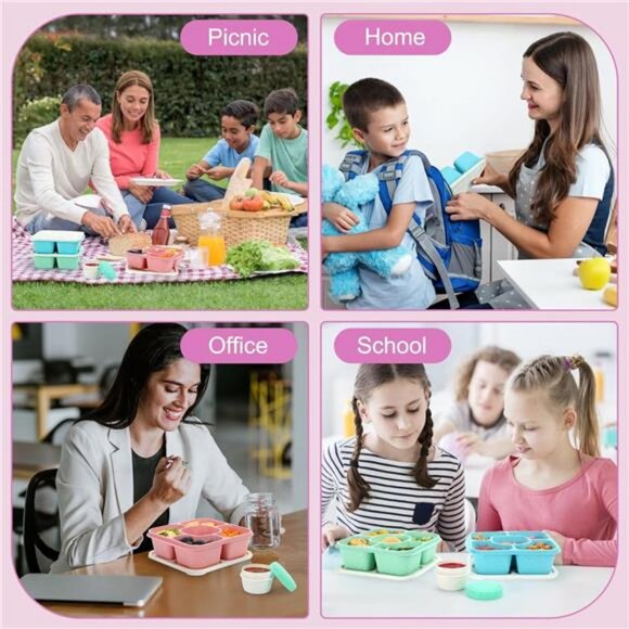 Bento Snack Containers with 5 Compartments (3 Pack) - Reusable Bento Boxes - Picture 6 of 7